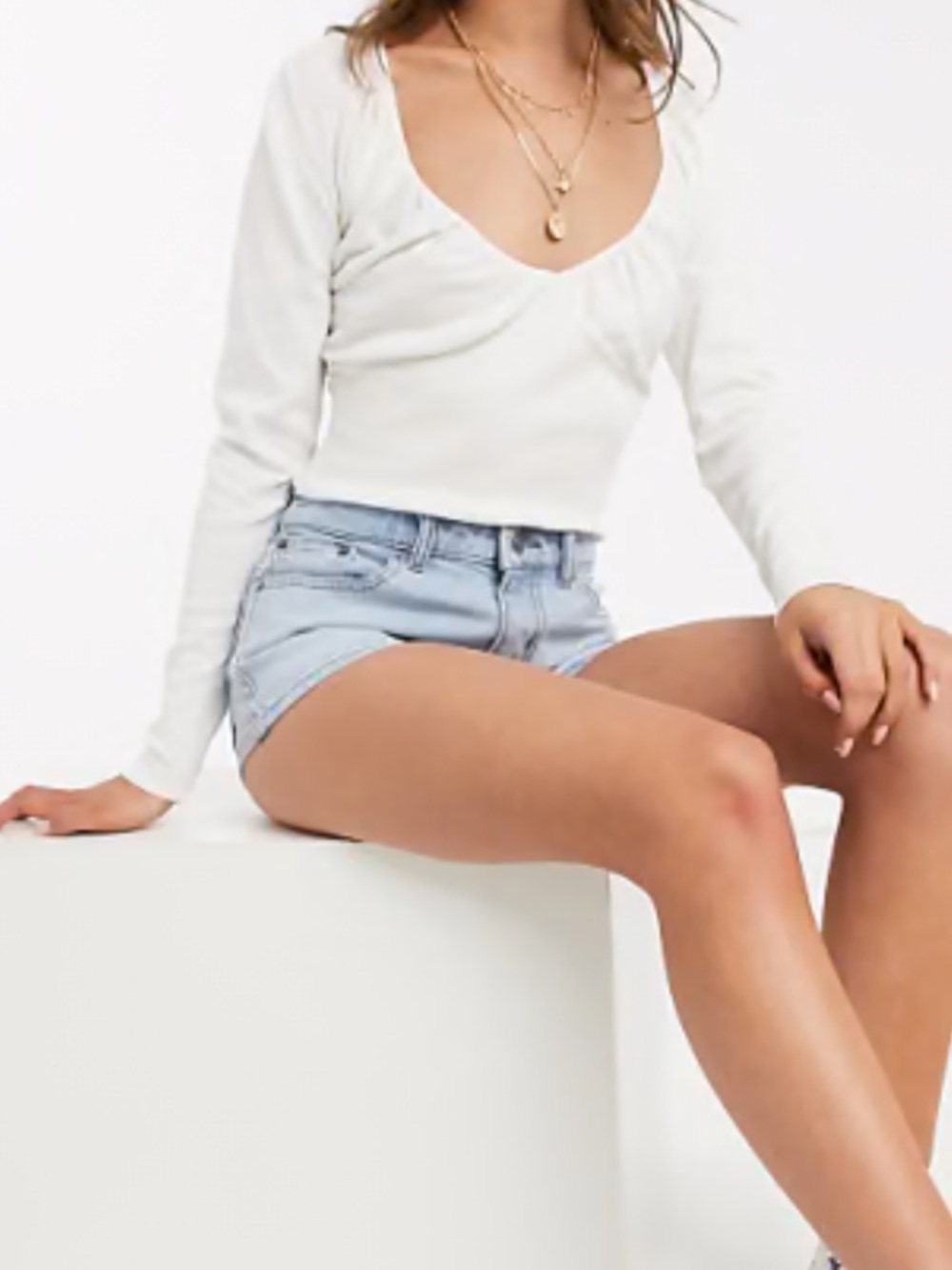 ASOS White Scoop-Neck Ribbed Long-Sleeve Top - Picture 5 of 6